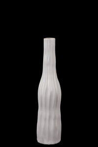 Bottle Shaped Ceramic Vase With Etched Lines Design in Grey (Medium)