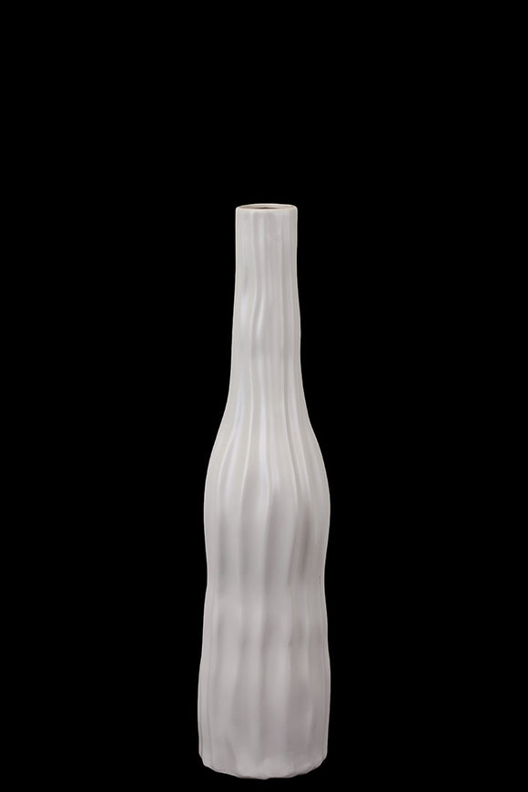 Bottle Shaped Ceramic Vase With Etched Lines Design in Grey (Medium)