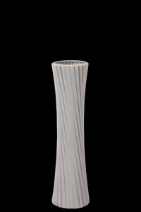 Hour Glass Shaped Ceramic Vase With Slanting Etched Lines Design in Grey (Medium)