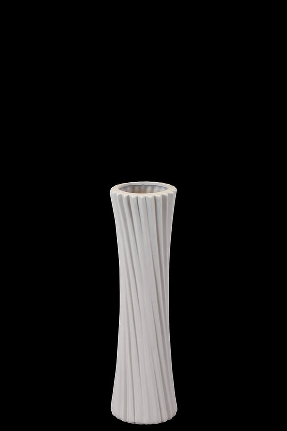 Hour Glass Shaped Ceramic Vase With Slanting Etched Lines Design in Grey (Small)