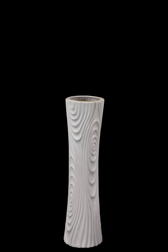 Hour Glass Shaped Ceramic Vase With Ripple Effect Design in Grey (Small)