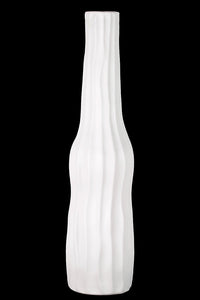 Bottle Shaped Ceramic Vase With Embossed Lines in White (Large)