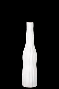 Bottle Shaped Ceramic Vase With Embossed Lines in White (Medium)