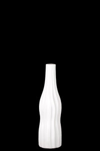 Bottle Shaped Ceramic Vase With Embossed Lines in White (Small)