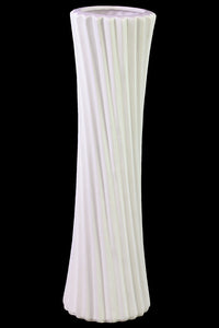 Hour Glass Shaped Ceramic Vase With Embossed Slanting Lines in White (Large)