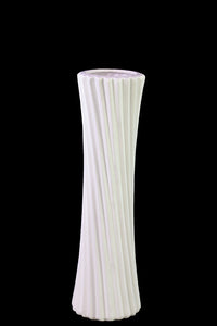 Hour Glass Shaped Ceramic Vase With Embossed Slanting Lines in White (Medium)