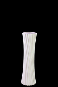 Hour Glass Shaped Ceramic Vase With Embossed Slanting Lines in White (Small)