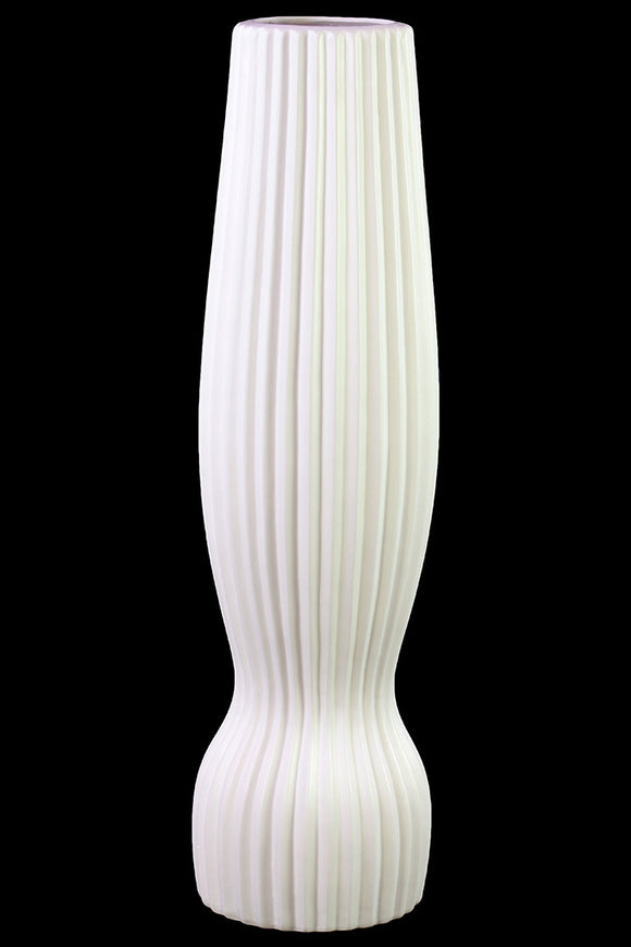 Unique and Contemporary Ceramic Vase With Etched Lines Design in White (Large)