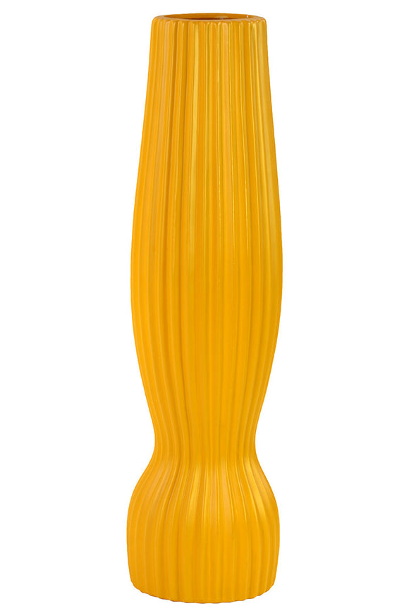 Unique and Contemporary Ceramic Vase With Etched Lines Design in Yellow (Large)