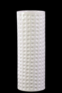 Cylindrical Shaped Ceramic Vase With Embossed Design in White