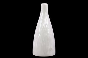 Elegant Funnel Shaped Ceramic Vase With Tapering Mouth and Wide Body in White (Large)