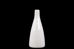 Elegant Funnel Shaped Ceramic Vase With Tapering Mouth and Wide Body in White (Small)