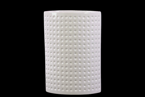 Cylindrical Shaped Ceramic Vase With Hammered Design in White (Large)