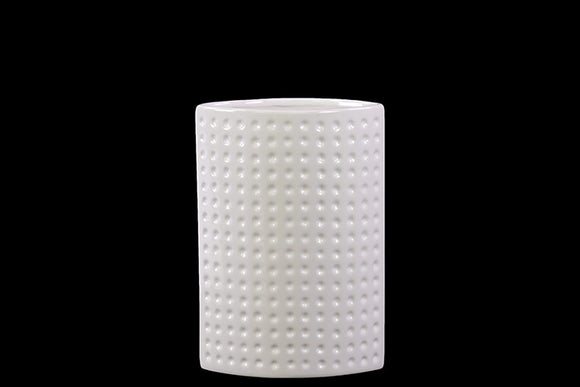 Cylindrical Shaped Ceramic Vase With Hammered Design in White (Small)