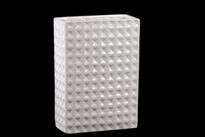 Square Shaped Ceramic Vase With Hammered Design in White (Large)