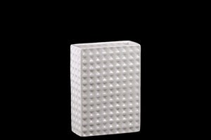 Square Shaped Ceramic Vase With Hammered Design in White (Small)