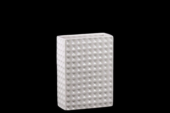 Square Shaped Ceramic Vase With Hammered Design in White (Small)