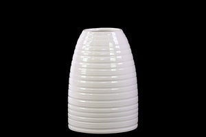 Dome Shaped Ceramic Vase With Etched Lines Design in White (Small)