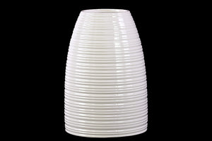 Dome Shaped Ceramic Vase With Etched Lines Design in White (Large)