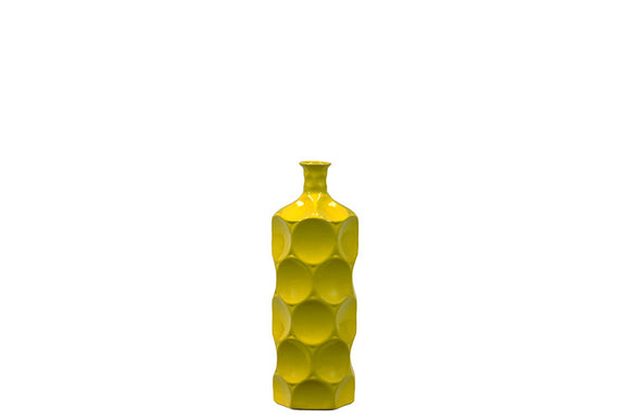 Unique Ceramic Bottle With Thin Mouth and Circular Embedded Design Body in Yellow (Small)