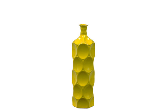 Unique Ceramic Bottle With Thin Mouth and Circular Embedded Design Body in Yellow (Medium)