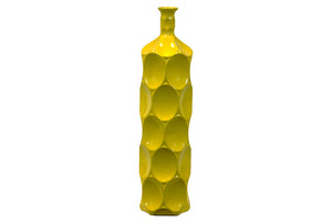 Unique Ceramic Bottle With Thin Mouth and Circular Embedded Design Body in Yellow (Large)