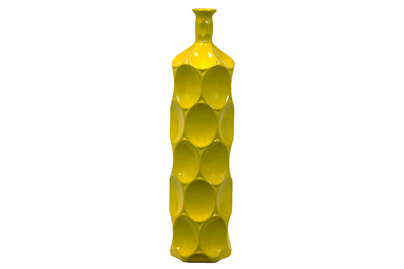 Unique Ceramic Bottle With Thin Mouth and Circular Embedded Design Body in Yellow (Large)