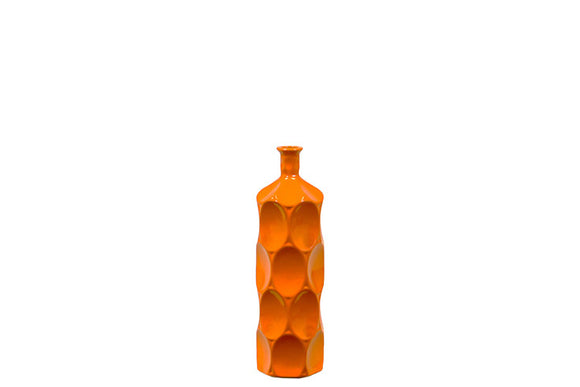 Unique Ceramic Bottle With Thin Mouth and Circular Embedded Design Body in Orange (Small)