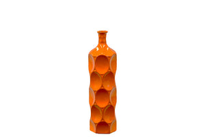 Unique Ceramic Bottle With Thin Mouth and Circular Embedded Design Body in Orange (Medium)