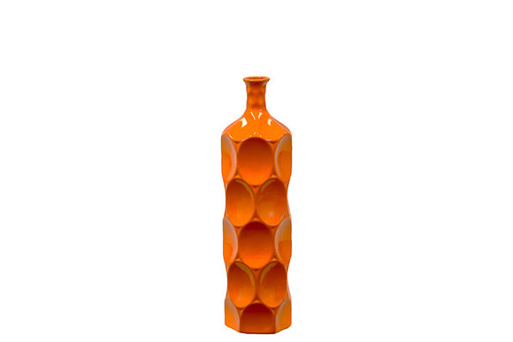 Unique Ceramic Bottle With Thin Mouth and Circular Embedded Design Body in Orange (Medium)