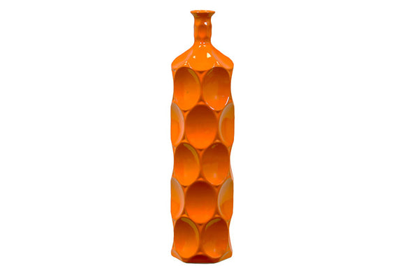 Unique Ceramic Bottle With Thin Mouth and Circular Embedded Design Body in Orange (Large)