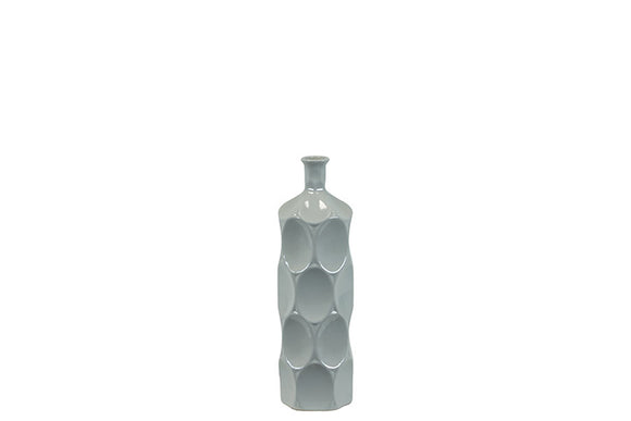 Unique Ceramic Bottle With Thin Mouth and Circular Embedded Design Body in Gray (Small)