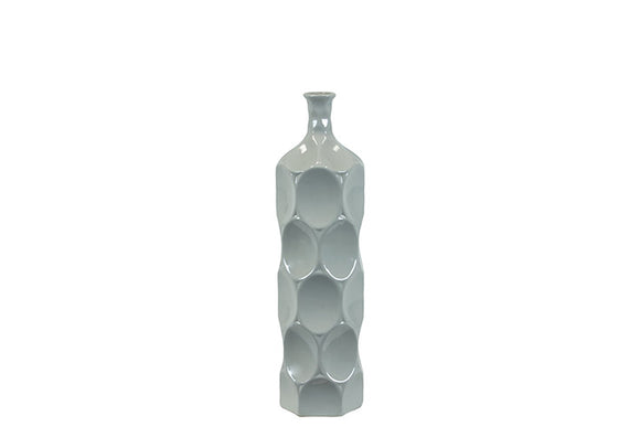 Unique Ceramic Bottle With Thin Mouth and Circular Embedded Design Body in Gray (Medium)