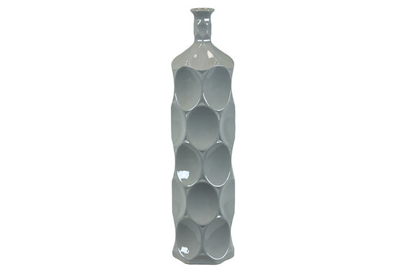 Unique Ceramic Bottle With Thin Mouth and Circular Embedded Design Body in Gray (Large)