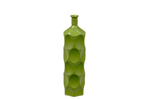 Unique Ceramic Bottle With Thin Mouth and Circular Embedded Design Body in Green (Medium)