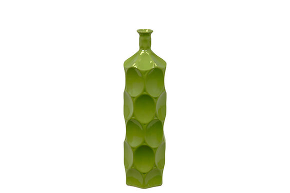 Unique Ceramic Bottle With Thin Mouth and Circular Embedded Design Body in Green (Medium)