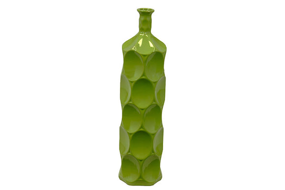 Unique Ceramic Bottle With Thin Mouth and Circular Embedded Design Body in Green (Large)