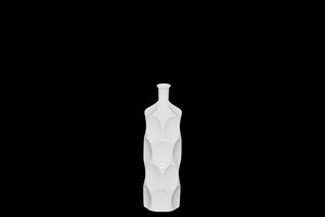 Unique Ceramic Bottle with Thin Mouth and Circular Embedded Design Body in White (Small)