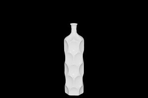 Unique Ceramic Bottle with Thin Mouth and Circular Embedded Design Body in White (Medium)