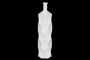 Unique Ceramic Bottle with Thin Mouth and Circular Embedded Design Body in White (Large)