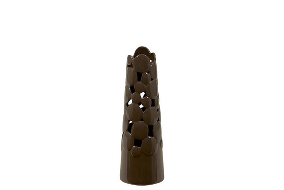 Elegant and Decorative Cone Shaped Ceramic Vase Cut Design (Medium) in Brown