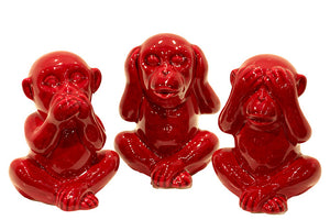 Modern Set of Three Trendy Bright Red Monkeys