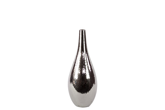 Modish and Elegant Tear Drop Design Ceramic Vase (Small) in Silver