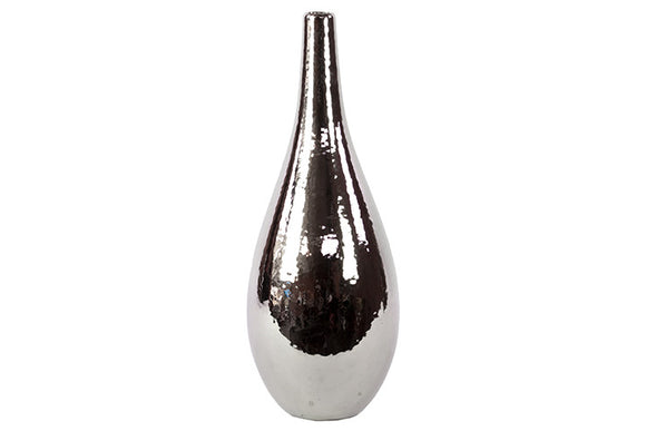 Modish and Elegant Tear Drop Design Ceramic Vase (Large) in Silver