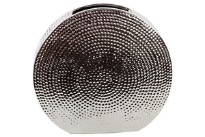 Contemporary and Stylish Flattened Round Shape with Hammered Design Ceramic Vase (Silver)