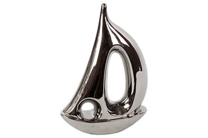 Dreamy Ceramic Sail Boat in Polished Silver Finish (Large)