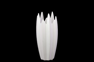 Ceramic Vase With Jagged Edge Mouth and Cylindrical Body (White)