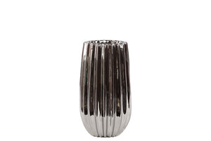 Ultra stylish Ceramic Vase With Embossed Lines in Silver Color