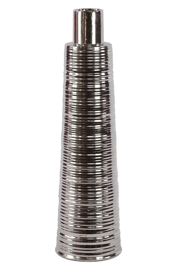 Sleek and Slim Ceramic Vase With Small Mouth in Silver (Large)