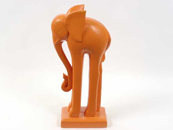 Beautiful Long Trunk and Long Legged Ceramic Elephant Statue in Orange